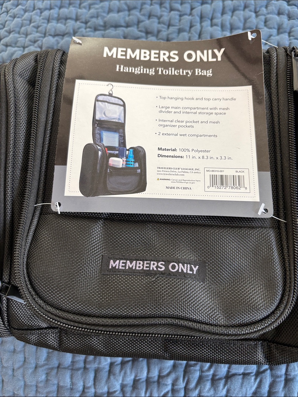 Members Only Black Hanging Toiletry Organizer - NWT